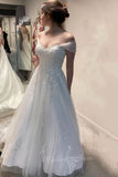 Boho A-line Tulle Lace Appliques Wedding Dress Fairytale Bridal Gown PW599