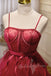 burgundy spaghetti straps short prom dress puffy homecoming dress