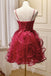 burgundy spaghetti straps short prom dress puffy homecoming dress