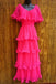 Cap Sleeves Hot Pink Pleats Chiffon Teired Prom Dress, A-line Party Gown GP704
