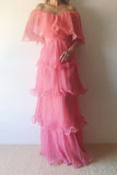 Cap Sleeves Pink Pleats Chiffon Teired Prom Dress, A-line Party Gown GP704