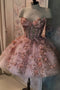 Charm Pink Flowers Tulle Short Prom Dress Sweetheart Graduation Homecoming Dress GM682