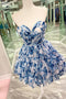 Charm Sweetheart Blue Print Ruffle Short Chiffon Homecoming Dress GM693