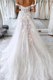 Charming A Line Sweetheart Lace Appliques Tulle Boho Wedding Dresses PW563