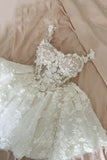 Charming Straps Floral Applique Homecoming Dress Short Lace Wedding Dress GM727