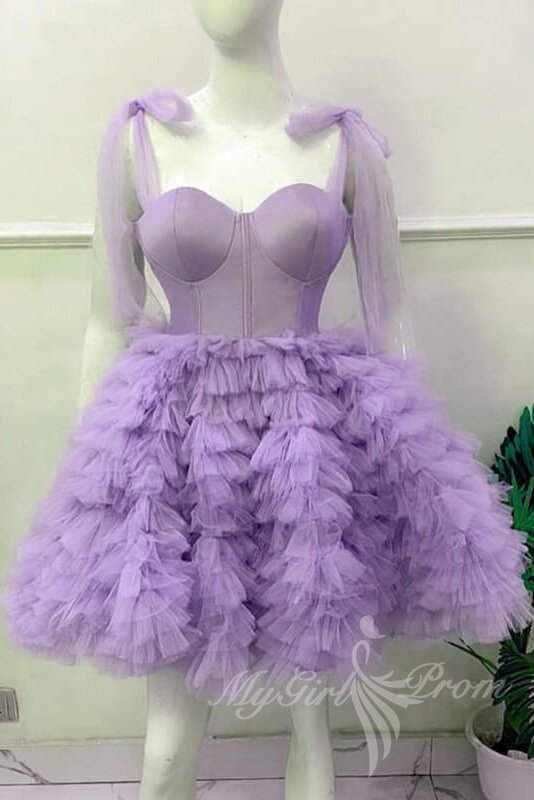 Charming Lavender Corset Tiered Tulle Short Homecoming Dresses GM633