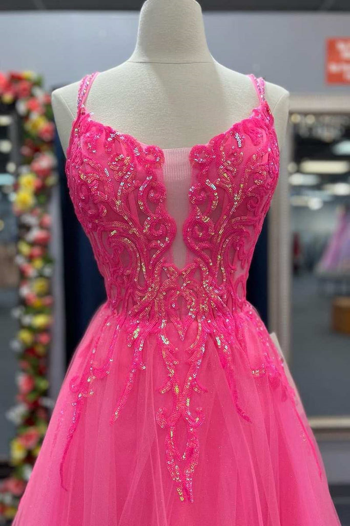 charming pink tulle prom dresses lace up sequins lace graduation dress