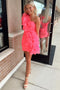 Chic Pink One-Shoulder Ruffles Short Homecoming Party Dresses GM687