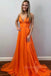 classic chiffon orange long prom dress a line v neck formal gown