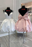 Cute A-line V-Neck Short Homecoming Dresses with Bow, Satin Party Dress GM624