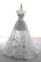 Cute Gray Tulle Star Butterfly Prom Dress Long Lace Up Party Gown GP639