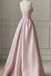 Strapless Satin Pearls Tulle Long Prom Dresses, A-line Pink Formal Gown GP687