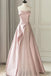 Strapless Pink A Line Satin Tulle Long Prom Dress, Sleeveless Pink Party Gown