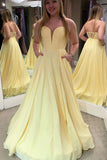 Daffodil Sweetheart Chiffon Sleeveless Long Prom Dress With Pockets MG299