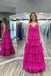 Elegant A-line Fuchsia Pleated Tiered Tulle Prom Dress, Long Formal Dress GP679