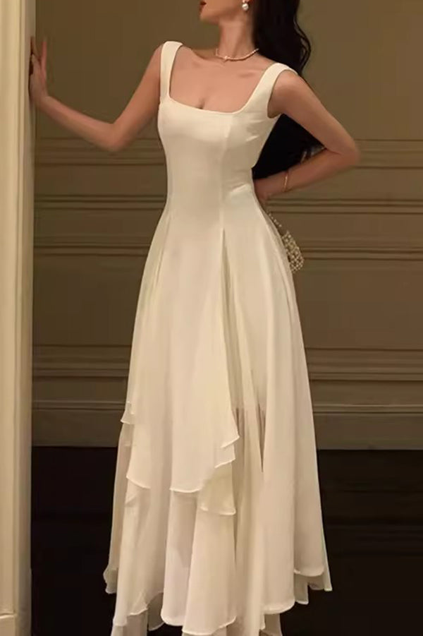 elegant a line square neck ankle length prom dress chiffon evening gown