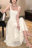 Elegant A Line Square Neck Ankle Length Prom Dress, Chiffon Evening Gown GP556