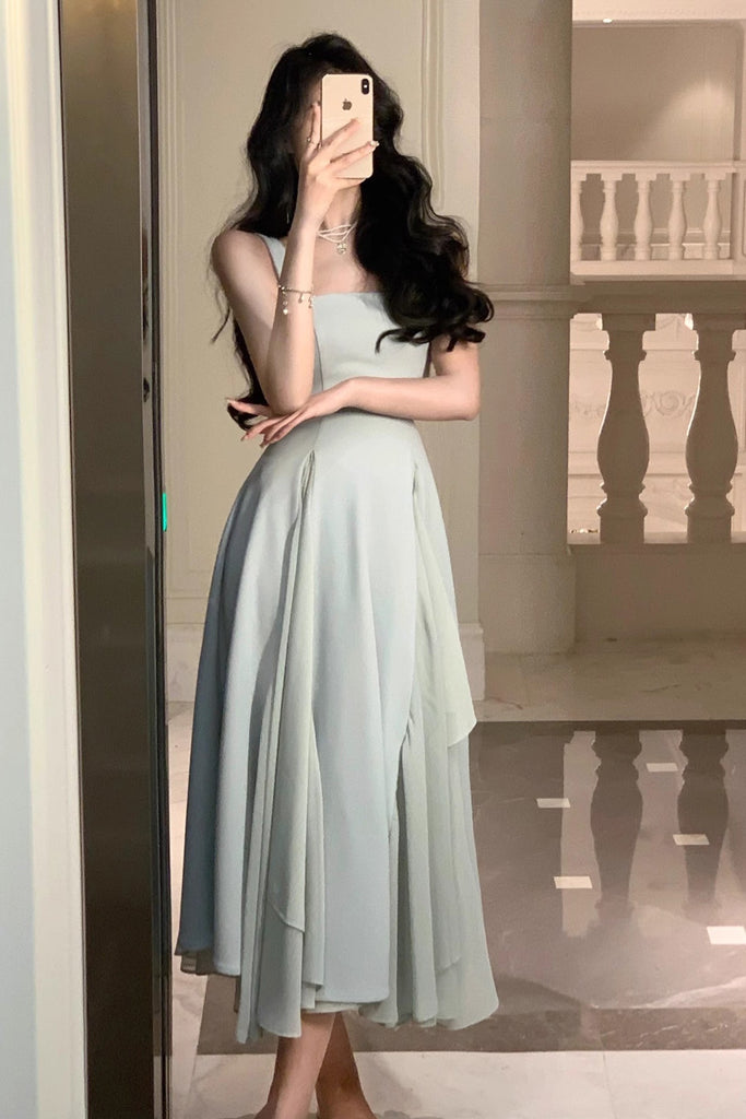 elegant a line square neck ankle length prom dress chiffon evening gown