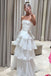 Elegant A line Long Tiered Prom Dress Strapless Formal Gown GP658