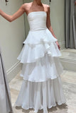 Elegant A line Long Tiered Prom Dress Strapless Formal Gown GP658