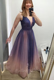 Elegant Purple Pink Ombre Prom Dress A-line Tulle Gradient Party Gown GP814