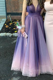 Elegant Purple Pink Ombre Prom Dress A-line Tulle Gradient Party Gown GP814