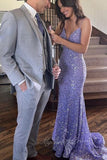 elegant purple sequins mermaid prom dress sparkly long evening gown