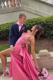 elegant sheath pink satin prom dress with bowknot long formal gown