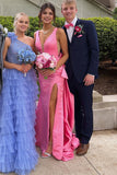 elegant sheath pink satin prom dress with bowknot long formal gown