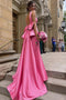 Elegant Sheath Pink Satin Prom Dress with Bowknot, Long Formal Gown GP630