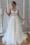 Elegant Straps Beaded Appliques A Line Backless Wedding Dresses PW566