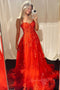 Elegant Straps Red Corset Tulle Prom Dress Long Formal Dress with Appliques GP578