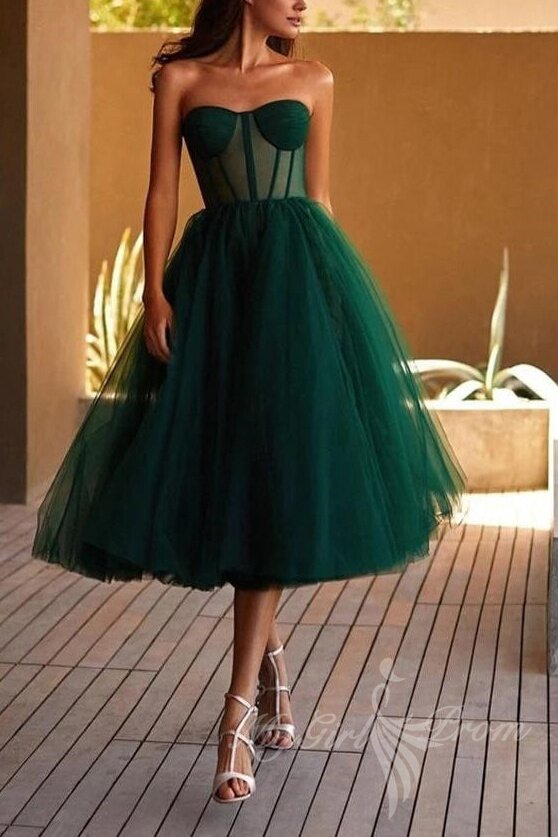 Emerald Green Tulle Corset Short Prom Dress, Tulle Homecoming Dress GM615