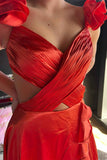 Criss Cross Top Ruffled Straps Red Pleated Layered Long Prom Dresses GP650