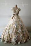 Fairy Ball Gown Tulle Wedding Dresses 3D Floral Quinceanera Dress PW598
