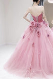 Fairy Pink Handmade Flowers Prom Dress Velvet Tulle A-Line Ball Gown GP719