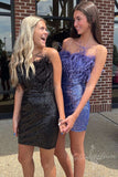Feathered Strapless Bodycon Short Homecoming Dresses, Tight Short Prom Dresses GM613