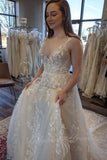 Floral A-line Beach Wedding Dresses Applique Lace Backless Bridal Gown PW608