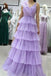 A-Line Lilac Prom Dresses Tulle with Ruffle, Princess Tiered Graduation Gown GP648