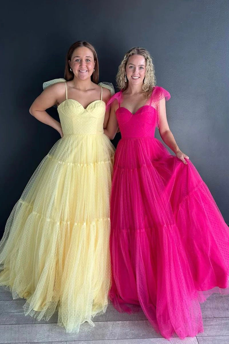 Sweetheart Tie Straps Tulle Dot Long A-Line Plus Size Prom Dresses GP566
