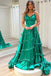 Straps A-line Ruffles Long Prom Dress with Slit, Green Formal Gown GP646