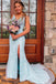 a line v neck sky blue lace prom dress formal evening gown with slit