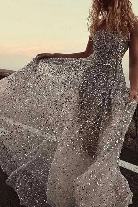 stunning sparkle wedding dresses strapless sequined bridal gown