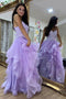 Shiny Layered Tulle Lace Long Prom Dresses, Sparkly Lilac Formal Dress GP627