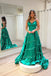 Straps A-line Ruffles Long Prom Dress with Slit, Green Formal Gown GP646
