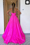 hot pink satin bra top prom dresses unique long formal gown