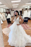 Romantic A-Line Tulle Lace Appliqu¡§|s V-neck Wedding Dresses PW550