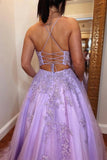 charm tulle long prom dresses with lace appliques lilac formal dress