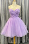 Lilac Sweetheart Pleated Tulle Homecoming Dress, Shiny Short Party Dress GM679