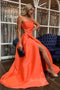 Glamorous Orange Satin Long Prom Evening Dress, Strapless Slit Evening Gown GP574